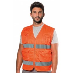 GILET POLIESTERE MULTITASCHE ARANCIO C/BANDE